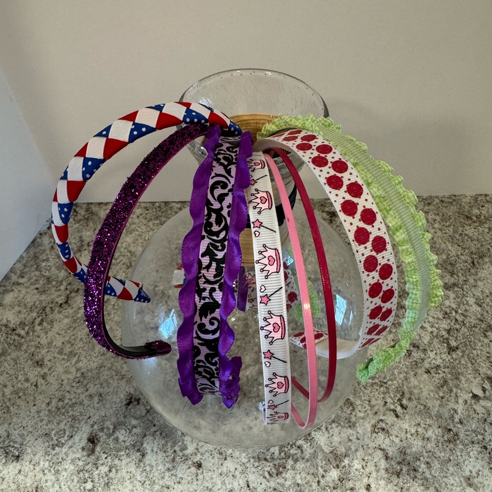 Headbands lot of 8. 6 are handmade 2 plain for girls multi color variety